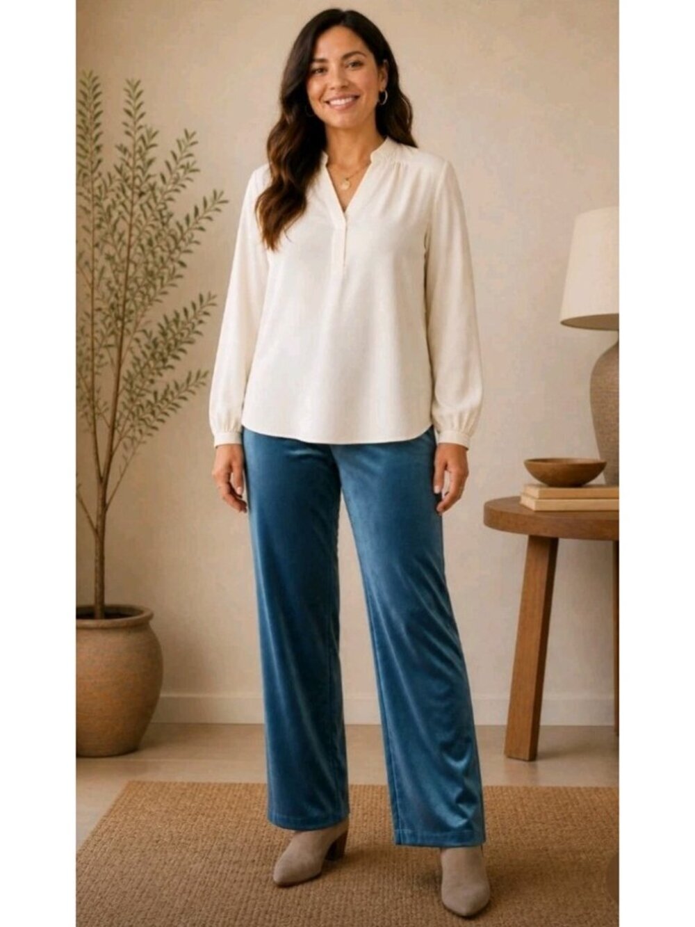 New Chicos Velveteen Ankle Pants Pull On Event Comfy 2.5 Large 14 Pockets Blue